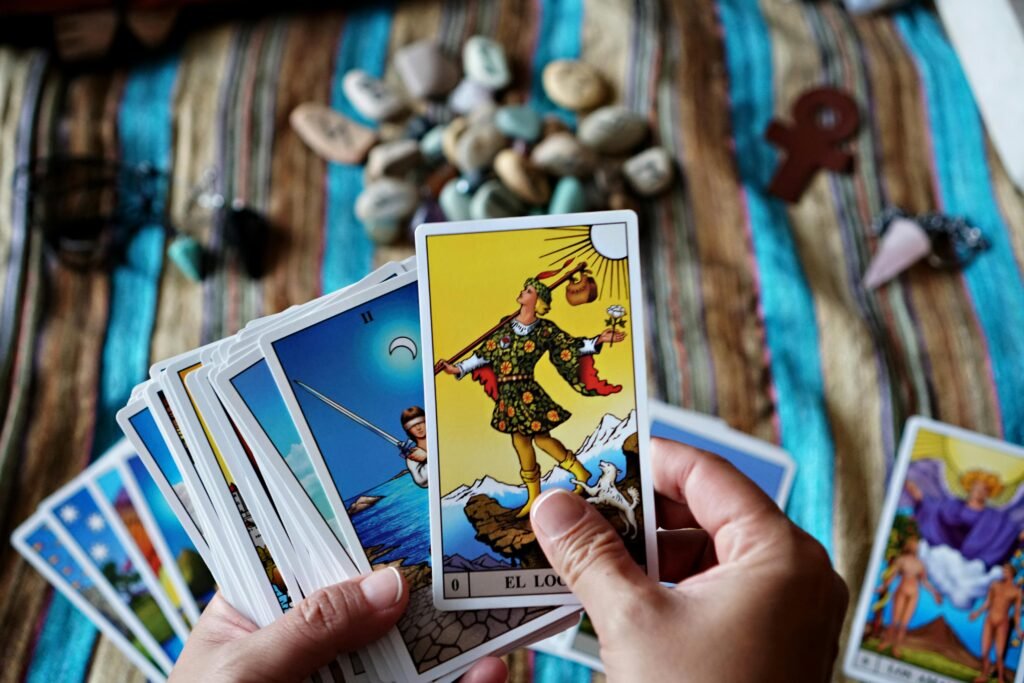 The Fool tarot card representing new beginnings and freedom
