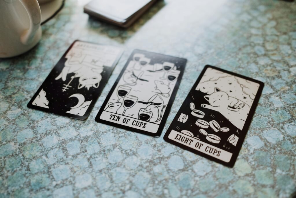 Three card tarot spread representing past present and future